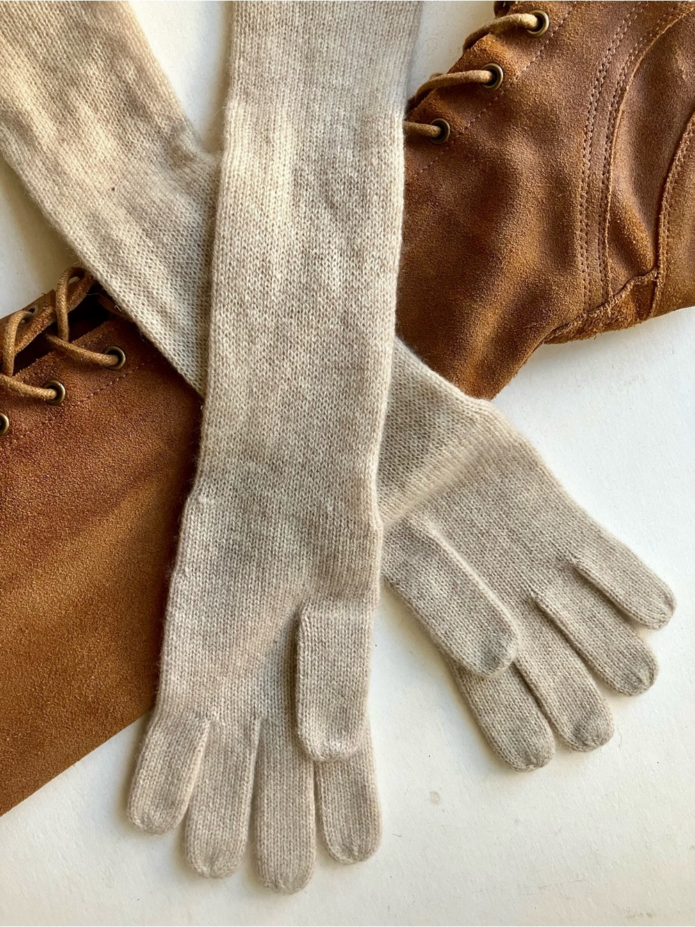 Nordstrom Cashmere Gloves Long Arm Beige NEW